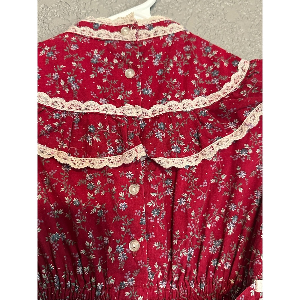 Vintage Gunne Sax Girls Dress 6X Burgundy Floral Lace Prairie Victorian Red - Picture 5 of 16